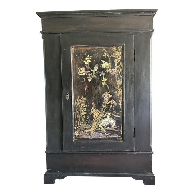 Vintage Painted Pine Armoire with Chinoiserie Panels, 1920s For Sale