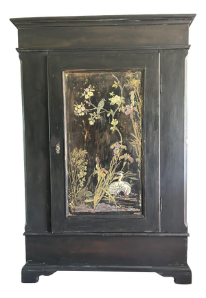 Vintage Painted Pine Armoire with Chinoiserie Panels, 1920s
