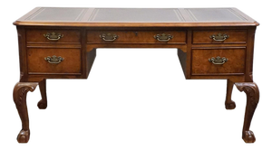 Hekman Furniture Solid Walnut Traditional Chippendale Style 58" Writing Desk W. Tooled Leather Top