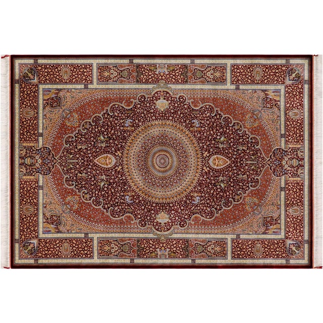 Fine Artisan Hand Knotted Red Silk Rug – 4'9" X 7'3" For Sale In New York - Image 6 of 9
