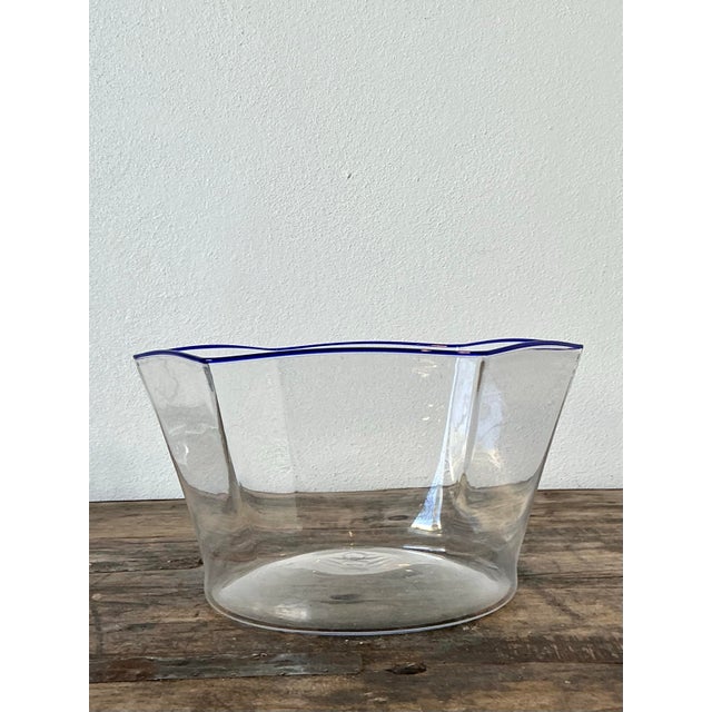 Vintage Italian Carlo Scarpa for Murano Blue Tipped Bowl For Sale - Image 11 of 12