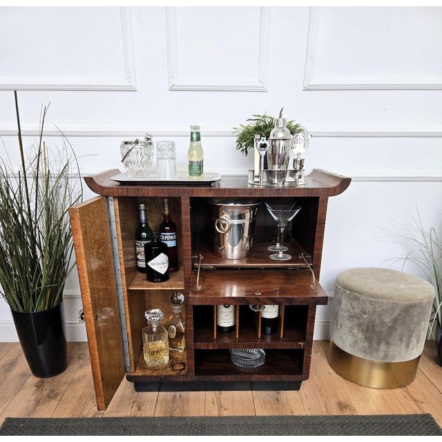 Vintage Italian Art Deco Walnut Burl Dry Bar Cabinet, 1940s For Sale - Image 3 of 10