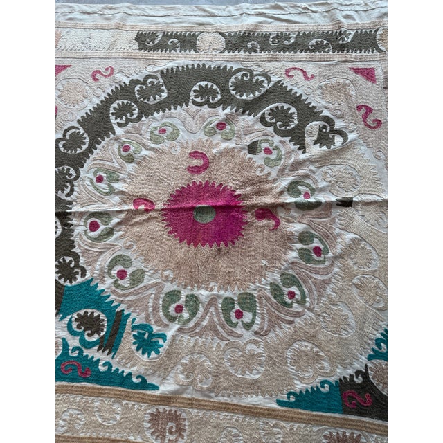 Textile Boho Neutral Tan Suzani From Central Asian For Sale - Image 7 of 8