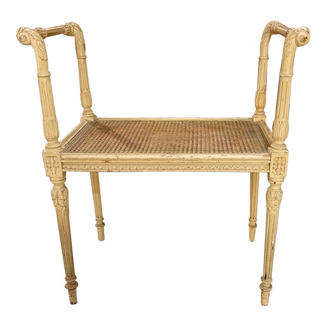 Antique French Louis XVI Carved and Painted Window Bench For Sale