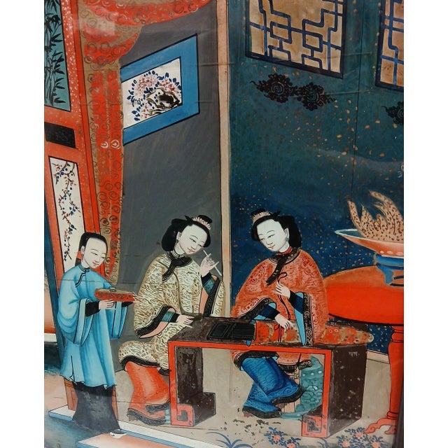 Late 19th Century Chinese Export, Reverse Painting on Glass, Qing Dynasty For Sale - Image 4 of 8