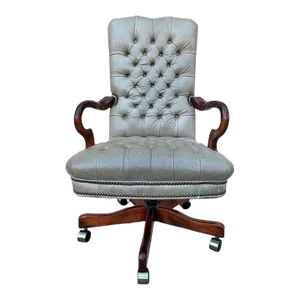 Late 20th Century Old Hickory Regency Style Tufted Leather Swivel and Rocker Executive Office Armchair / Office Chair