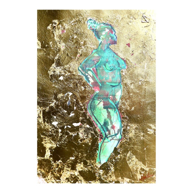 Golden Lady - Original Pastel and Gold Leaf Figure Drawing by Martha Holden For Sale