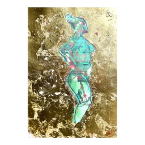 Golden Lady - Original Pastel and Gold Leaf Figure Drawing by Martha Holden