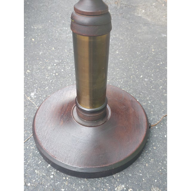 Mid 20th Century Mid-20th Century Mahogany and Brass Inset Dual Lights Floor Lamp For Sale - Image 5 of 11