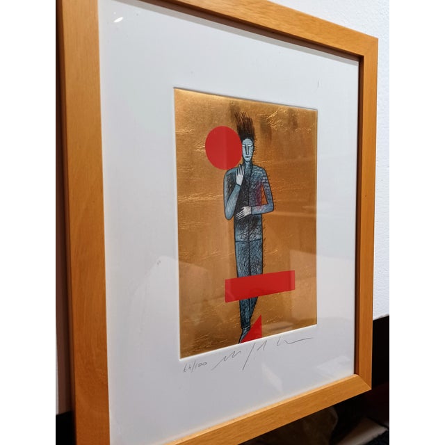 Etching, aquatint, silkscreen, gold leaf. *Sans titre* by Mimmo Paladino, 2001. No. 64/100, numbered and signed on Sicars...