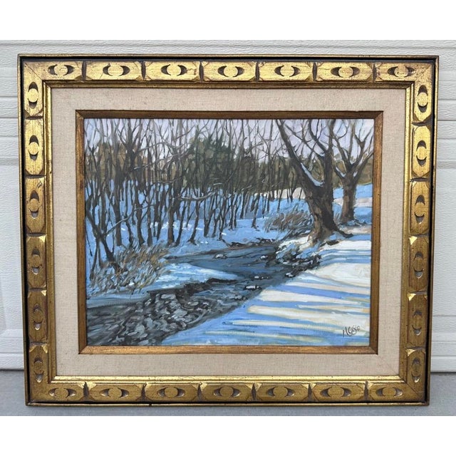 Title: Winter Creek Landscape Painting by Monica Cascio – Large Framed Original Titled "Dalton's Creek" Description: This...