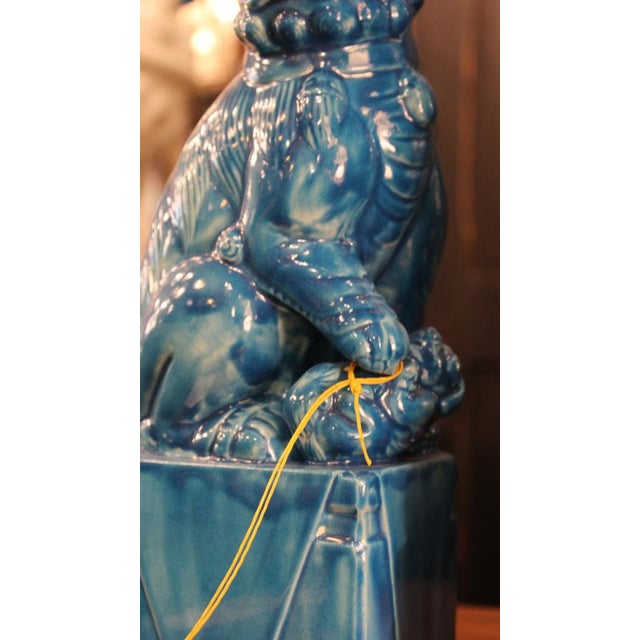 Foo Dog-Shaped Bookends in Turquoise Glazed Ceramic, 1970s, Set of 2 For Sale - Image 6 of 11