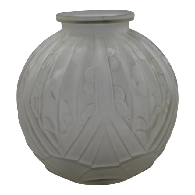 Authentic French Art Deco Period 1920's Frosted Art Glass Round Vase For Sale