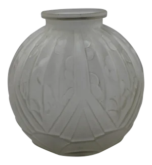 Authentic French Art Deco Period 1920's Frosted Art Glass Round Vase