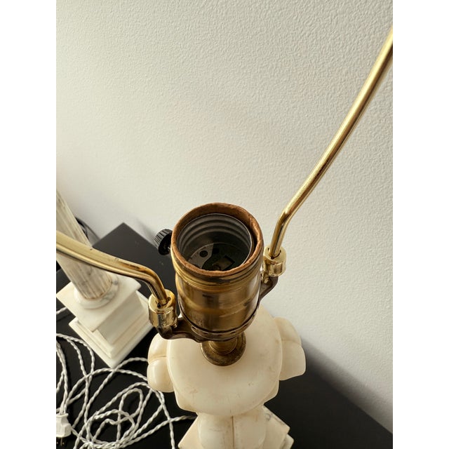 Neoclassical Alabaster Marble Table Lamps Pair For Sale - Image 11 of 14