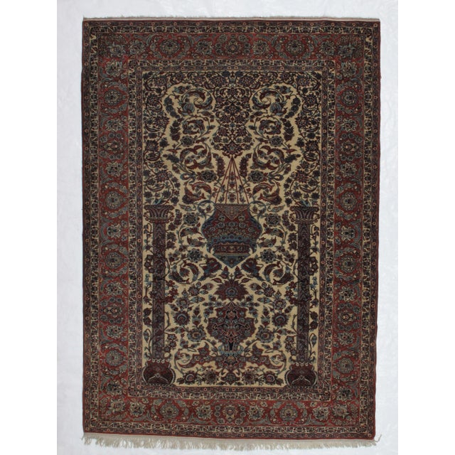 This masterpiece is a wool pile genuine handwoven exceptionally fine Persian Isphahan. The piece is in mint condition.