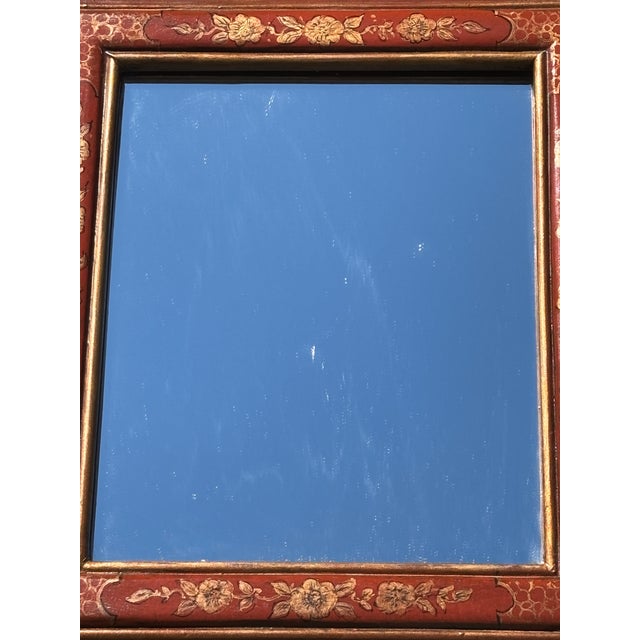 Antique Style Petite Scale Red Chinoiserie Wall Mirror / English Georgian Red Jappaned Style Mirror For Sale - Image 15 of 15