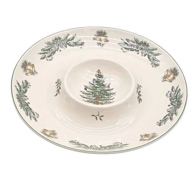 Traditional Spode Christmas Tree Garland 14.125-Inch Chip & Dip Server With Box For Sale - Image 3 of 9