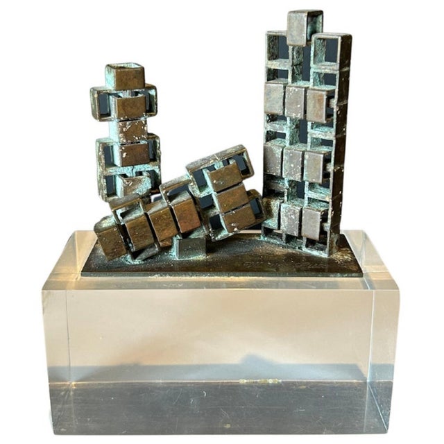 William De Lillo architectural bronze and lucite sculpture created in Paris in the late 70’s.