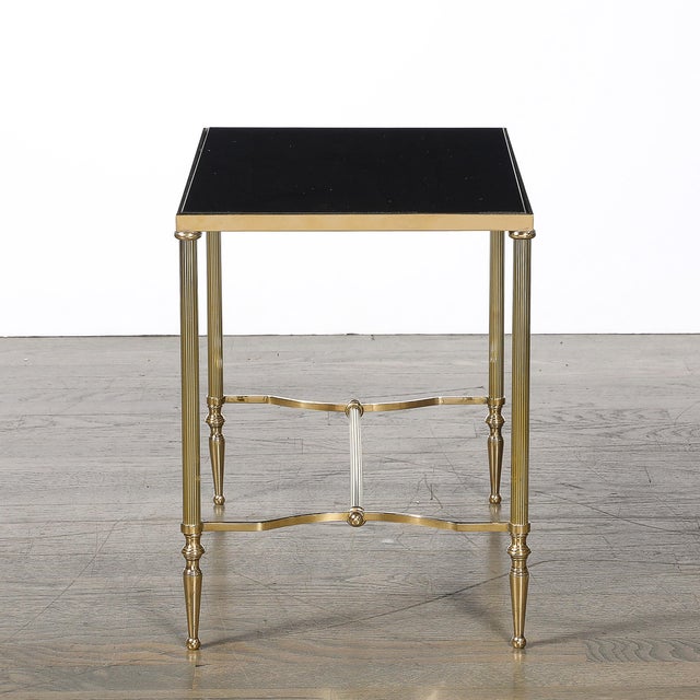 Mid-Century Brass & Inset Vitrolite Top Accent Side Table W/ Fluted Detailing For Sale - Image 12 of 12