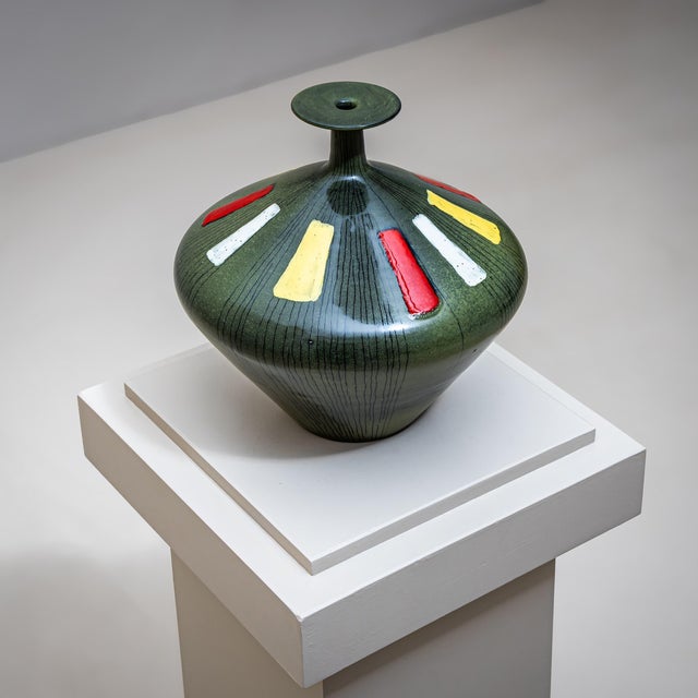 Mid-Century Modern Green Ceramic Vase by San Polo, Venice, Italy, 1960s For Sale - Image 3 of 9