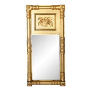 19th Century Giltwood Mirror With Rosette Corners and Fruit Panel