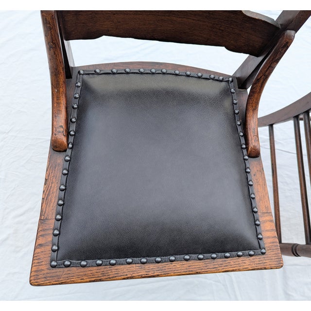 Antique American Victorian Oak Chairs Leather Seats Spindle Back For Sale - Image 12 of 18