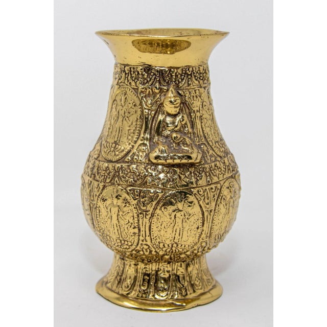 Asian Antique Antique Asian Polished Gold Brass Ashta Lakshmi Hindu Pot India For Sale - Image 3 of 12