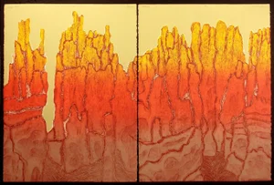 1970s John Ross "Bryce Fantasy" Signed Numbered Collagraph Art Utah Landscape Diptych - 2 Pieces