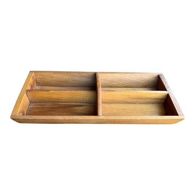 Vintage Wooden Divided Tray Handmade Poplar Handmade For Sale