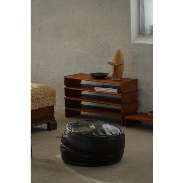 Vintage French Black Leather Pouf with Slouchy Form, 1960s For Sale - Image 12 of 18