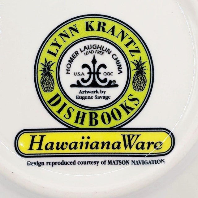 1980s 7.25" Eugene Savage "Island Feast" Blue Salad Plate by Lynn Krantz Dish Books For Sale - Image 4 of 4