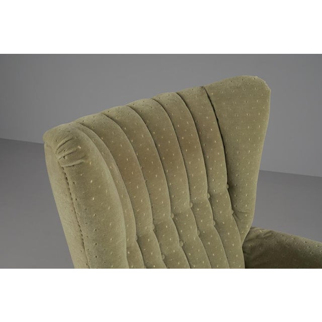 Large Green Italian Wood & Fabric Wingback Armchair, 1950s For Sale - Image 12 of 15