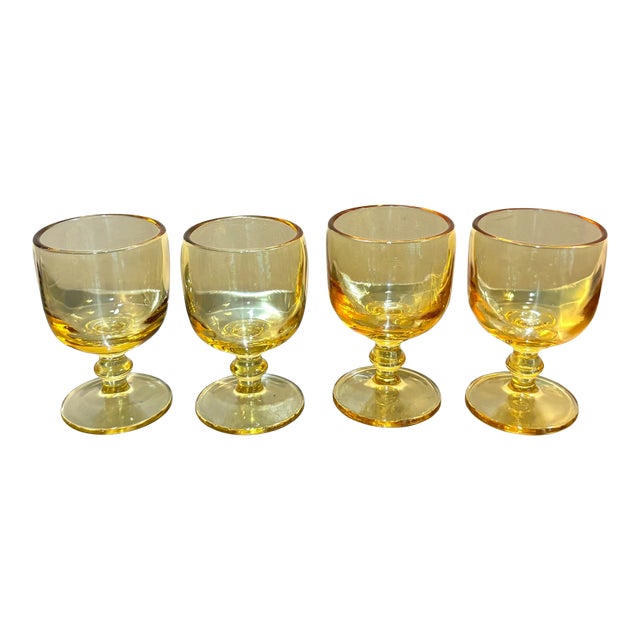 1960s Murano Style Yellow Glass Wine Goblets Set of 4 For Sale