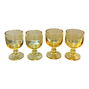 1960s Murano Style Yellow Glass Wine Goblets Set of 4