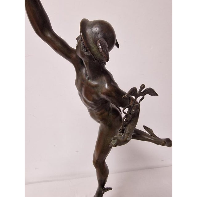 Metal Sculpture Depicting Flying Mercury, Early 20th Century, Bronze on Marble Base For Sale - Image 7 of 14