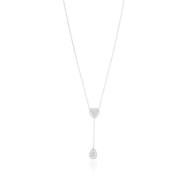 Metal Diamond Halo Heart & Teardrop Lariat Necklace in 14k White Gold, 16 Inches For Sale - Image 7 of 17