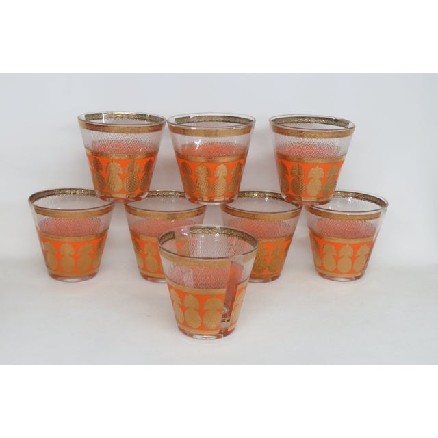 Culver Ltd. Culver Mid Century Gold Pineapple and Orange Water Whiskey Tumbler Glasses 4601b For Sale - Image 4 of 18