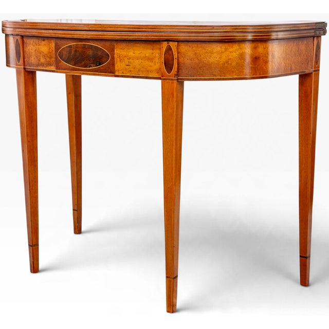 Late 18th Century Antique American Federal North Shore Inlaid Mahogany Demilune Games Table For Sale - Image 5 of 15