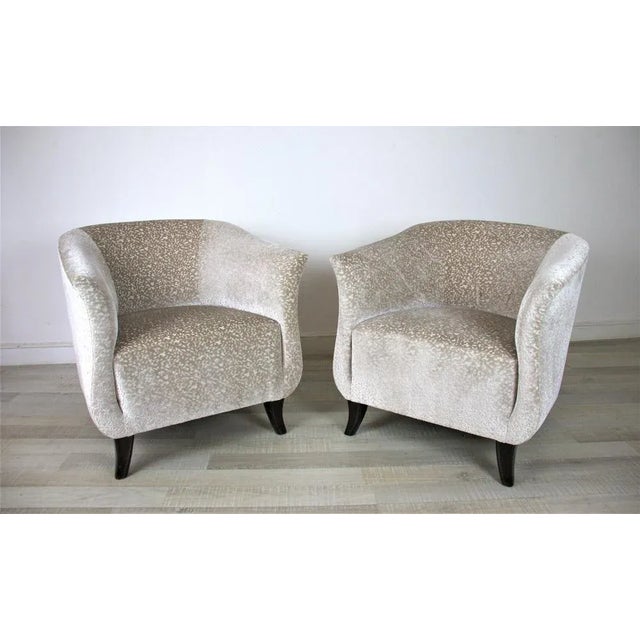 1930s Set of Vintage Club Chair in Beige Velvet, 1930s For Sale - Image 5 of 5