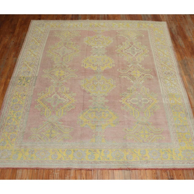 Folk Art Rose Bright Yellow Antique Zabihi Collection Turkish Oushak Carpet - 8'2" x 10'4" For Sale - Image 3 of 10