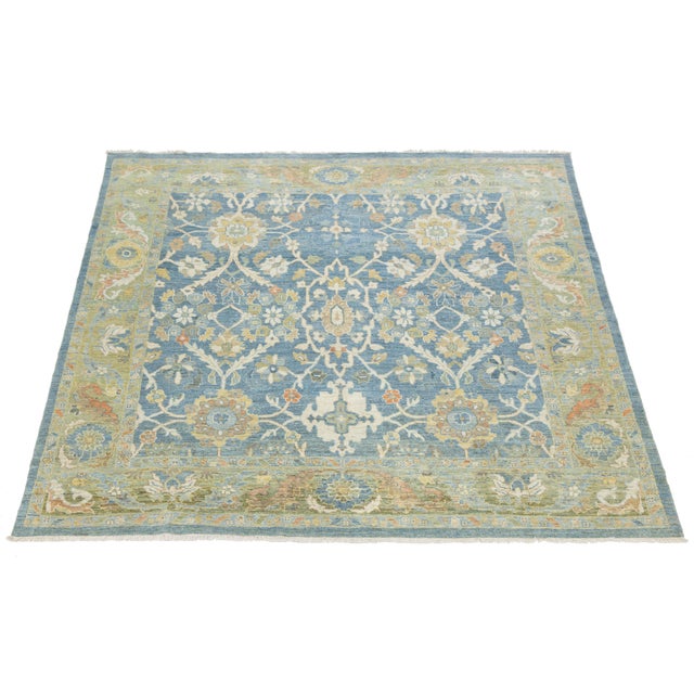 10' X 10' Modern Sultanabad Hand-Knotted Wool Area Rug - Slate Blue & Sage For Sale - Image 10 of 11