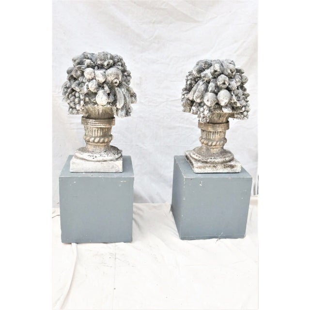 English Early 20th Century English Cast Stone Garden Compotes, a Pair For Sale - Image 3 of 8