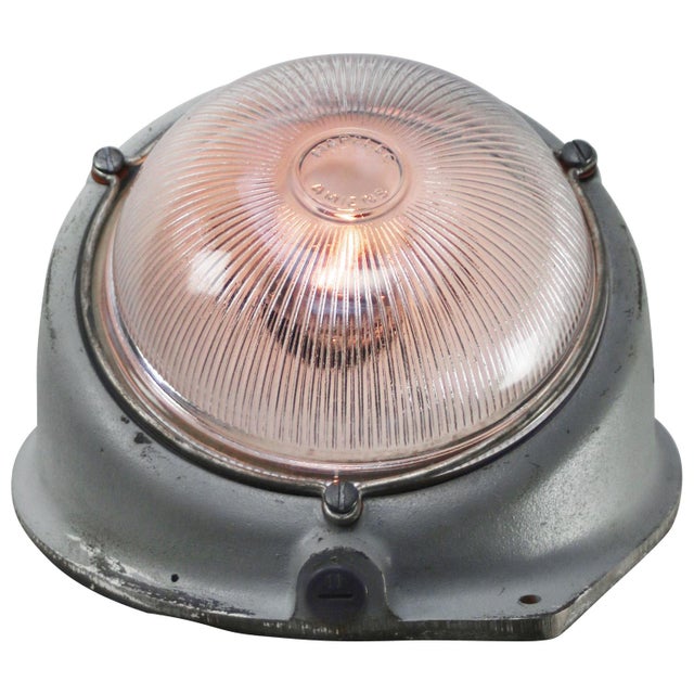 French industrial scone, 45 degrees wall light by mapelec amiens grey cast iron with clear striped glass depending on...