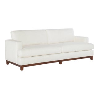 Lee Industries 8 Foot Two Cushion Sofa With Oak Base in White Woven Fabric For Sale