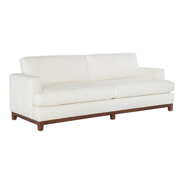 Lee Industries 8 Foot Two Cushion Sofa With Oak Base in White Woven Fabric For Sale