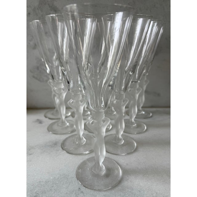 Art Deco Set of 5 Vintage French Bayel Crystal "Venus" Champagne Flutes For Sale - Image 3 of 12