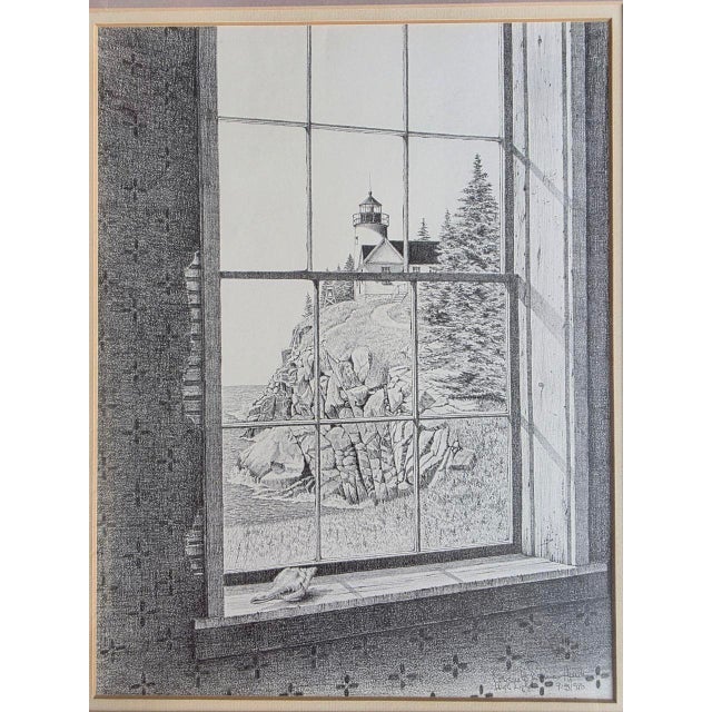 Wood Consuelo Eames Hanks Signed & Dated Lithograph “High Light” Lighthouse View, 1980, Professionally Framed 18”x15” For Sale - Image 7 of 8