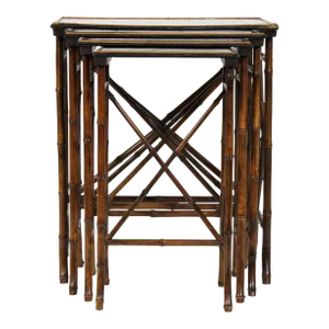 Mid 19th Century Chinese Bamboo Painted Nesting Tables - Set of 4