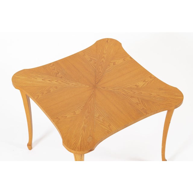 Vintage Art Deco Swedish Square Beech Scalloped Table 1940s For Sale In Detroit - Image 6 of 10